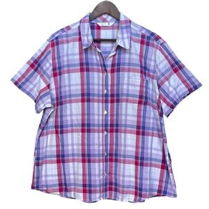 Riders by Lee Womens XXL Purple Pink Plaid Short Sleeve Button Down Shirt Top